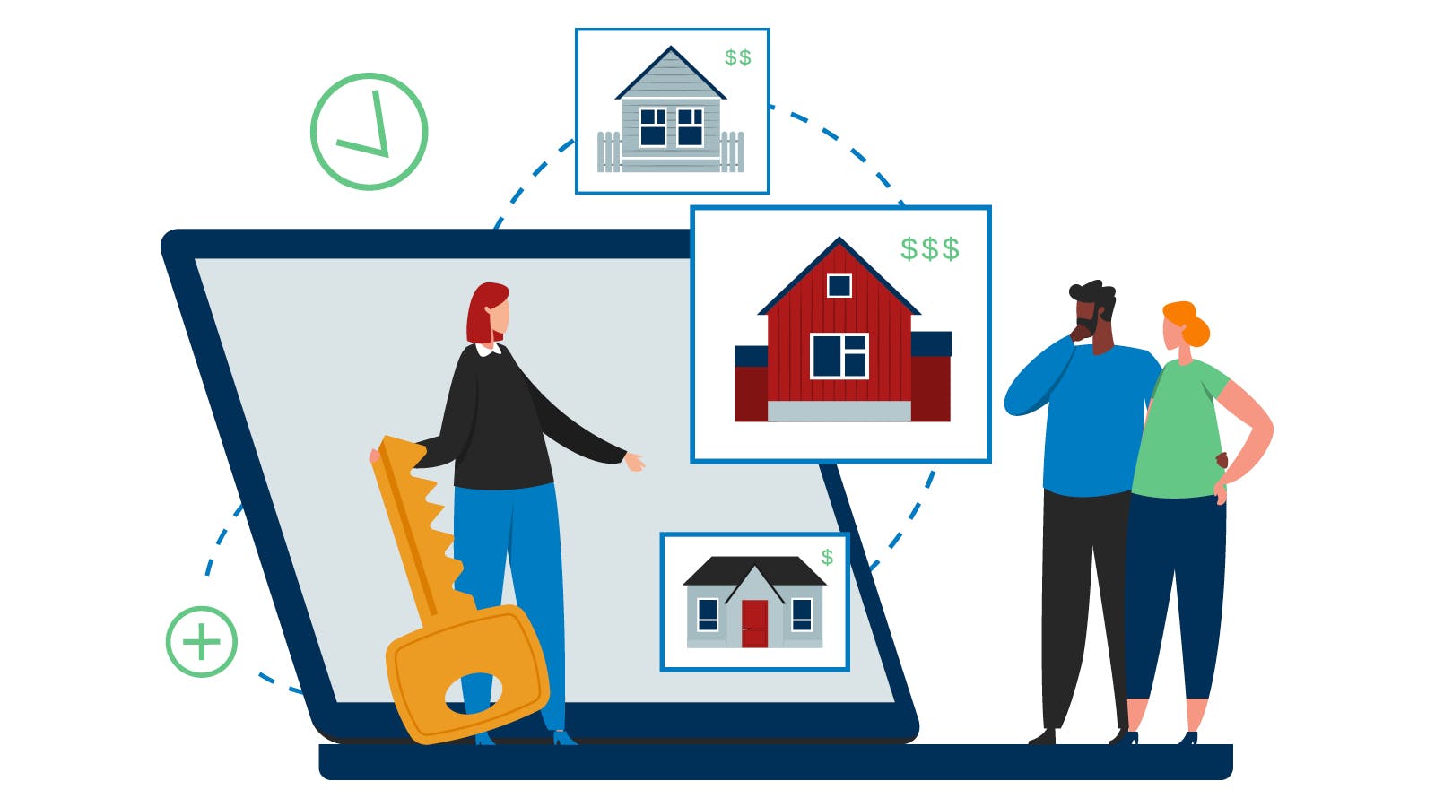 Illustration of people considering buying a townhouse