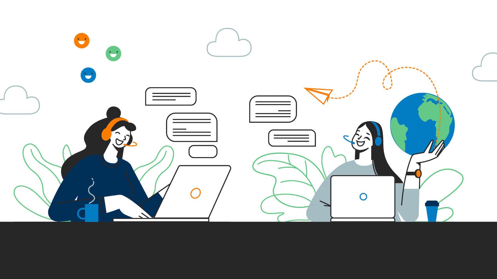 Two people sitting at a desk offering tech Support