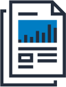 paperwork Icon of two overlapping documents, with the front page showing a blue bar chart and lines representing text.
